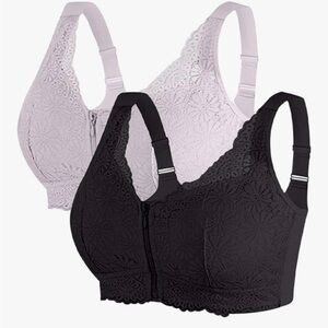 Lace Wireless Bra Set - Black and Lavender